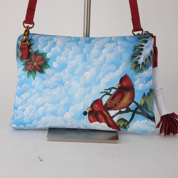 Sharif Purse 10 x 7 x 2 Multi Color Snowman Painted Leather Crossbody Purse - Picture 5 of 12